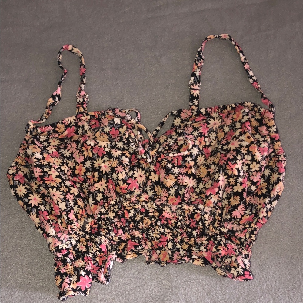 Wild Fable Floral Crop Top with Pink and White Accents